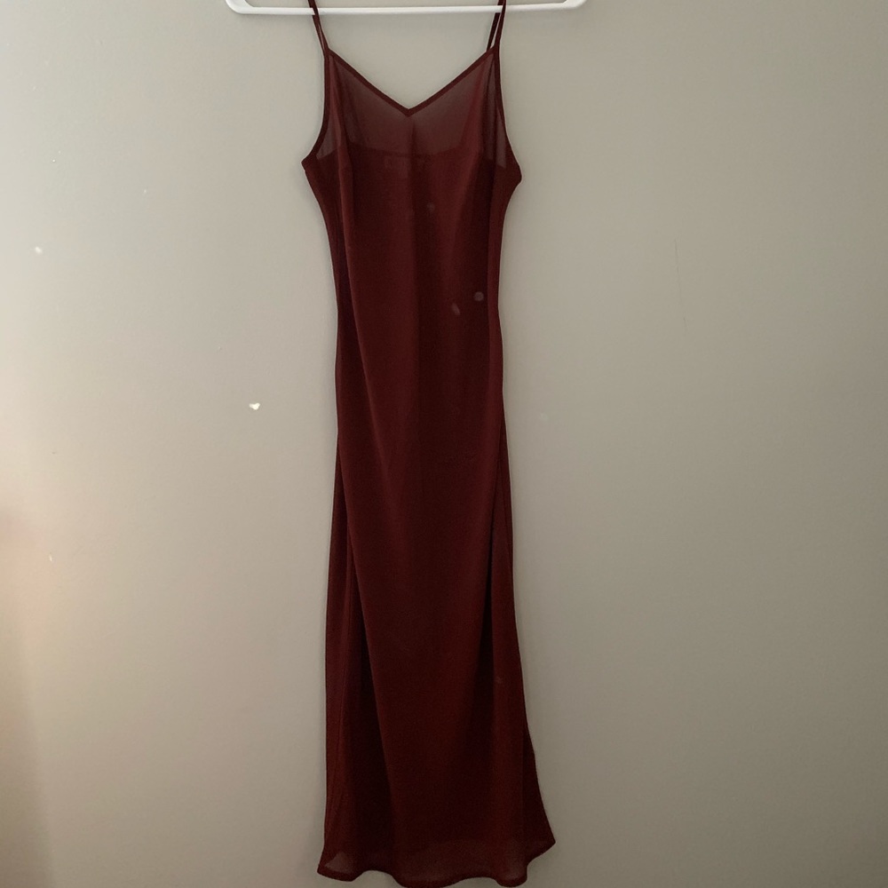 Reiss Burgundy Sheer Slip Tank Dress - Sz 0